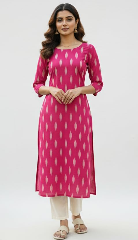 Image of Cotton Pochampally ikat unstitched blouse, Kurthi, long frock fabric material for women (1 meter, 2 meters & 3 meters)