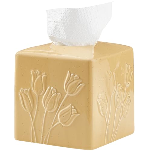 Beige Ceramic Tulips Tissue Box Cover