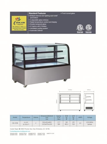 Refrigerated Bakery Display Cooler Case for Pastry Deli Curved 60\" Wide Cooler Glass Display Curve Case Refrigerator - Commercial NSF UL ETL CW-470R