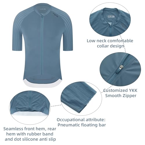 Image of YKYWBIKE Cycling Jersey Men Aero Race Fit, Road Bike Jersey Short Sleeved Moisture Wicking, Breathable,Zip Pocket,UPF50+