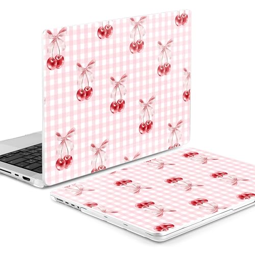 Image of MEEgoodo Case for MacBook Pro 14 inch (M5 /M4 /M3 /M2 /M1) Pro /Max 2026 2025 2024 2023 2021, Case Fit Model A3427 /A3426 /A3434 /A3112 /A3401 /A3185 /A2918 /A2992 /A2779 /A2442,Pink Checkerboard&Cherries