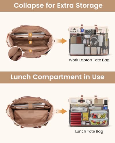 Image of LOVEVOOK Lunch Box Tote Bag for Women, 15.6 Inch Laptop Work Bag with Lunch Compartment, Oversized Tote with 40oz Cup Holder for Teacher, Nurse & Office Commuter