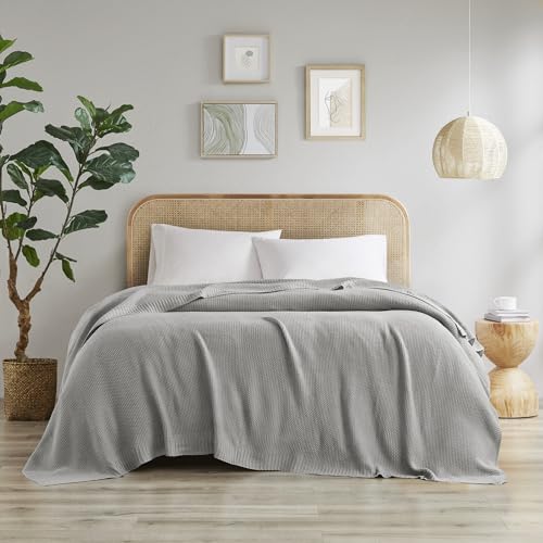 Image of Ink+Ivy Bree Knit Throw Blanket for Bed, Sofa, and Couch, Lightweight, Breathable, Soft & Cozy Summer Blanket, Full /Queen (90 in x 90 in), Grey