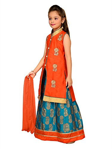Image of Aarika Girl's Long Jacket, Lehenga And Dupatta Set