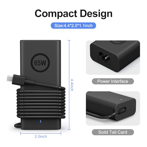 Image of 65W USB C for Dell Laptop Charger for Dell XPS Chromebook 3100 3400 5190 3110 2-in-1 and Dell Latitude 5000-5400 5410 5420 5430 3340 3440 3540 7340 7440 Type C Computer Adapter