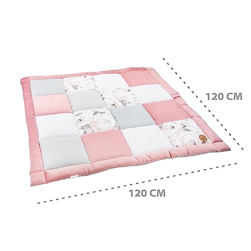 Babykruipmat Fluwelen speelkleed 120x120 cm - patchwork boxinzet Katoen met fluweel en wafelpiqué Wilde roos - Afbeelding 4
