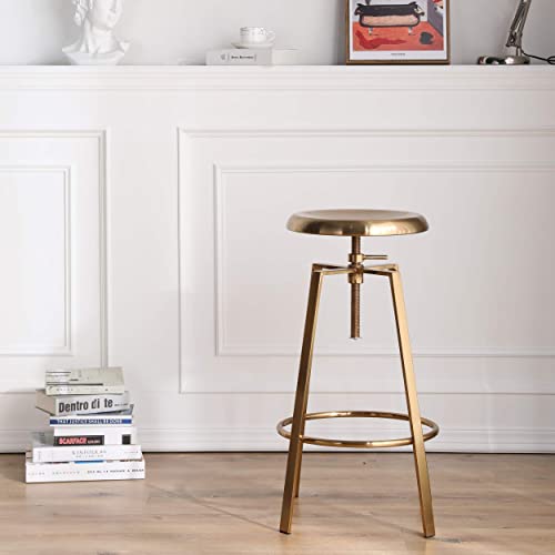 Brage Living Atlas Industrial Bar Stools Set Of 2, Adjustable Swivel Four Legged Round Metal Barstools, Backless Counter Height Bar Chairs For Kitchen Dining (Gold) #TOP7