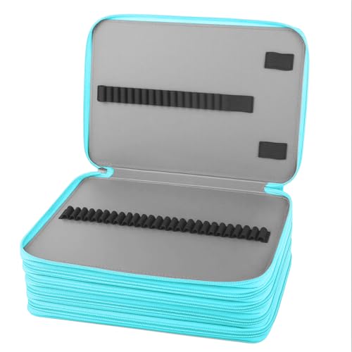 Image of Vomgomfom 252 Slots Pencil Case 5-Layer PU Leather, Handle, Solid Green