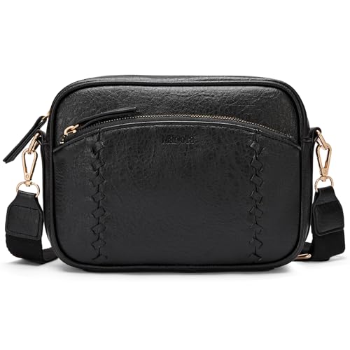 Marvolia Crossbody Bags for Women Soft Vegan Leather Shoulder Handbags Lightweight Crossbody Travel Purses with Adjustable Wide Strap - Black