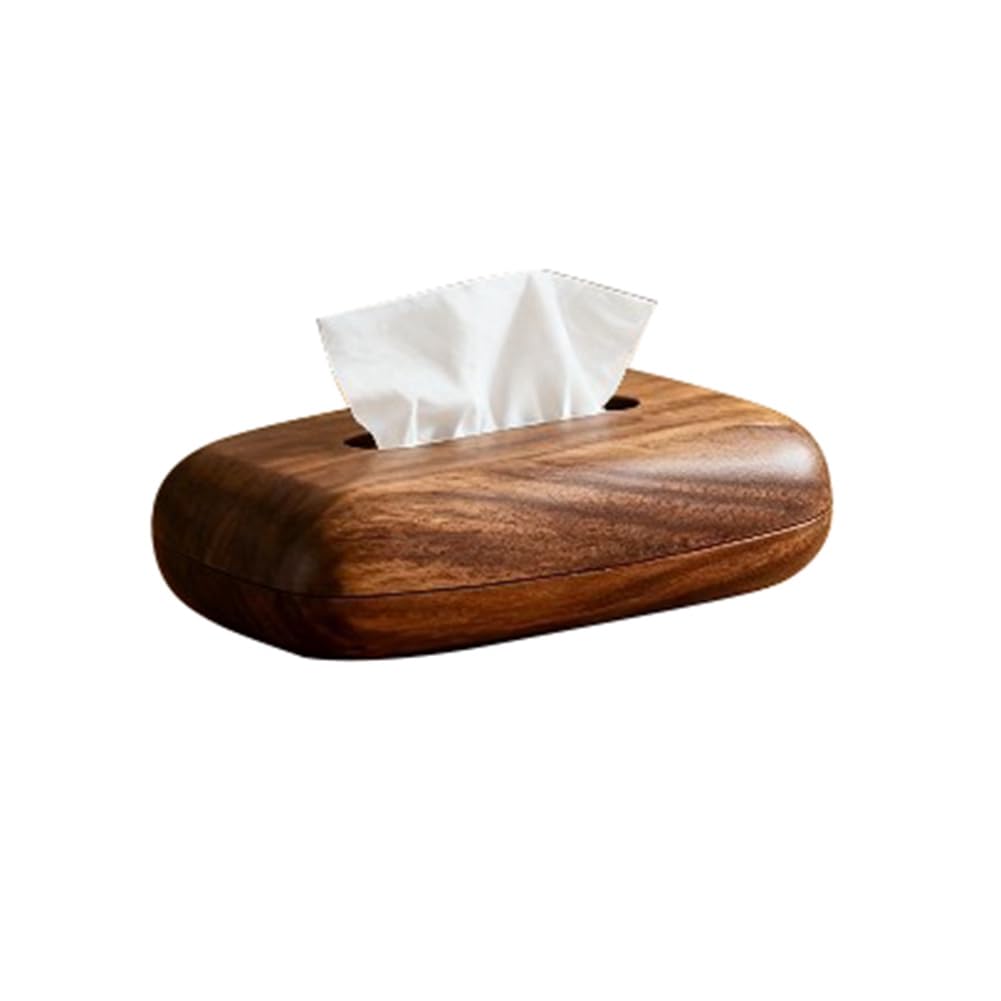Pinafresa Walnut Wood Pebble Style Desktop Tissue Box Tissue Case Bedside Table Decoration Storage Box Kitchen
