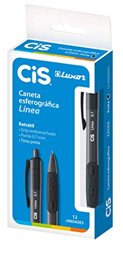 Caneta Esferográfica Retrátil 0.7mm, CiS, Luxor Línea, 48.9700, Preto, 12 Unidades