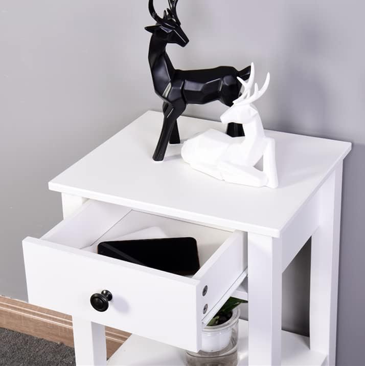 Miniatura 7 de Mesita de noche para dormitorio, mesa auxiliar blanca con estante de almacenamiento, mesita de noche con cajón, mesa auxiliar moderna para sala de