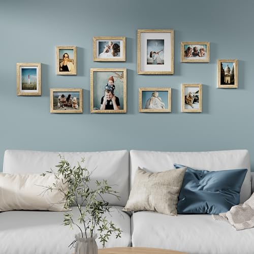 Image of Vittanly Picture Frames Set of 10, Picture Frames Collage Wall Decor with Two 8x10, Four 5x7, and Four 4x6 Photo Frames, Gallery Wall Frame Set for Wall or Tabletop Display, Light Wood