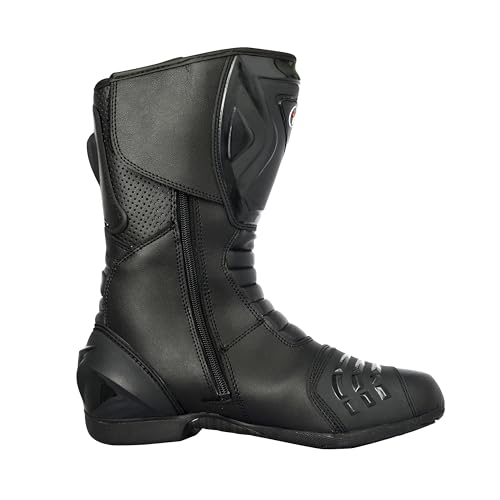 Bohmberg Spartans Motorradstiefel Herren-ergonomisch-leicht, Motorradschuhe aus echtem Leder mit aufgesetzten Hartschalenprotektoren Schwarz - EU 46