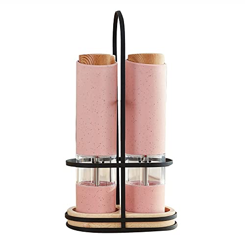 Electric Salt and Pepper Grinder Set 2pcs Automatic Salt and Pepper Mills with Stand (Color : Pink)
