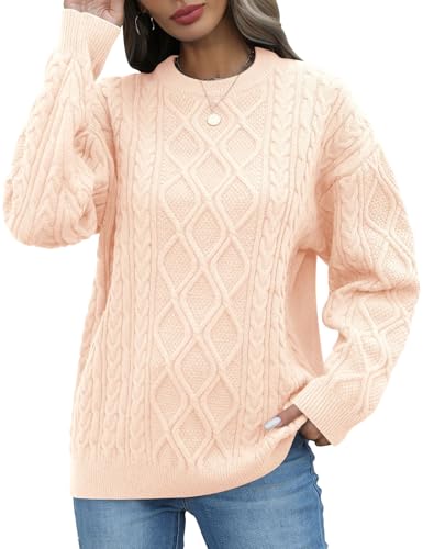 CMTOP Jersey Mujer de Punto Cable Suéter Cuello Redondo y Manga Larga Sueter Casual Holgado Pullover Jerséis Cálido Invierno Otoño