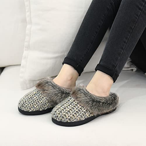 Image of DL Womens House Slippers Memory Foam, Fluffy Slip on Womens Bedroom Slippers Fuzzy Collar, Warm Soft Indoor Knit Slippers for Women Non-Slip