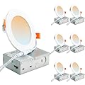 DLLT LED Recessed Lighting 4 Inch: 6 Pack Slim LED Recessed Ceiling Light for Kitchen - 5CCT Dimmable Canless Wafer Downlight for Living Room - 900LM Brightness 9W Can Lights for Bedroom ETL FCC