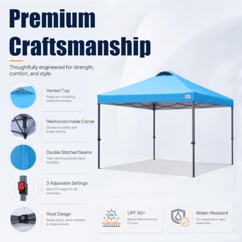 Image of MASTERCANOPY 10x10 Durable Pop Up Canopy Tent with Roller Bag, Sky Blue