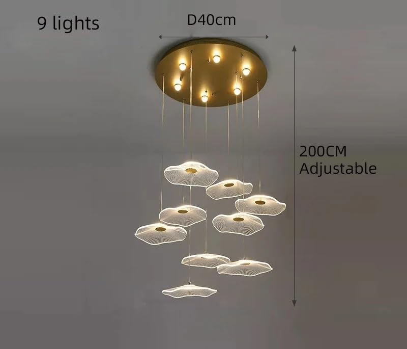 Générique Lustre, Lustre Led moderne doré design salon salle à manger escalier éclairage domestique minimalisme pendentif feuille de Lotus lustre(9 lights,Warm light)