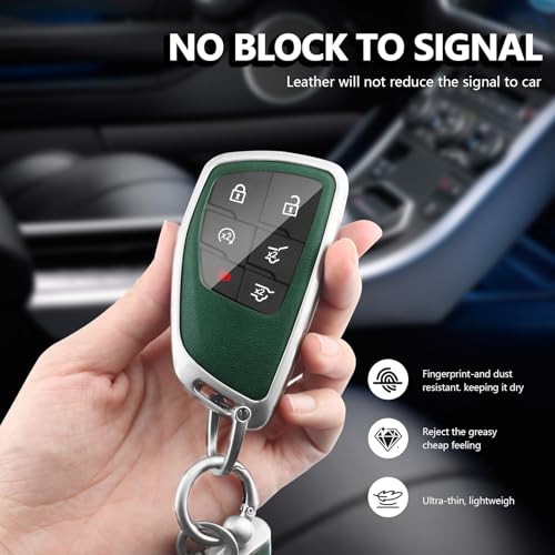 HEKBRYN for Chevy Key Fob Cover PU Leather, 3/4/5/6 Button Heavy Duty Car Key Case for Chevy 2022 2023 2024 2025 2026 GMC Sierra 1500 Suburban Tahoe Yukon Denali Silverado 2500HD(Silver-Green) by HEKBRYN - Used condition - Image 3