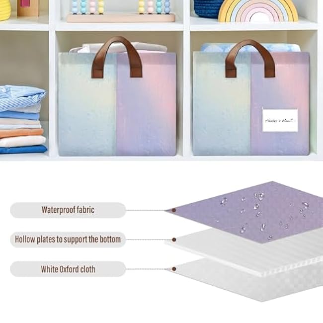 CEBUGI Iridescent Gradient Large Waterproof Collapsible Storage Bin Foldable Canvas Fabric Open Storage Basket Cube Box with Iron Frame