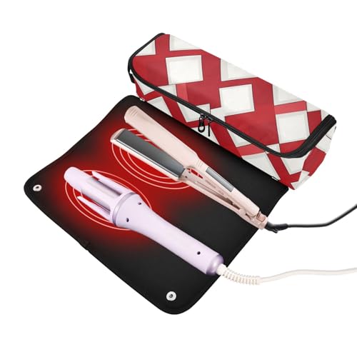 Estuche de viaje 2 en 1 para rizador y alfombrilla resistente al calor, portátil para planchas, rizadores y alisadores, blanco y rojo miniatura 2