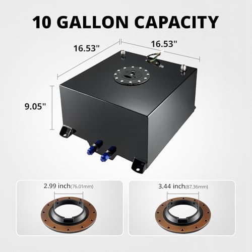 EVIL ENERGY 10 Gallon Fuel Cell Tank Aluminum with Level Sender 6AN 12FT CPE Fuel Line Kit Black