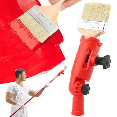 Multi-Angle Paint Brush Extender with 1 Brush, Extension Pole Attachment Holder for Paint-Brush, Roller, Scraper, Paint-Edger-Tool for High Ceilings, Walls, Trim, Corner (Color:Red)