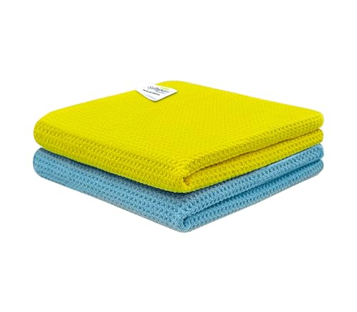 Image of SOFTSPUN Microfiber Waffle Weave Cloths, 40x40 Cms 2 Piece Towel Set 400 GSM Multicolor. Multipurpose Highly Absorbent LintStreak Free Wash Cloth for Home Kitchen Window Stainless Steel.