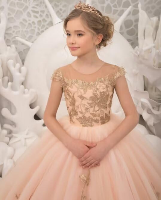Flower Girl Dresses Tulle Princess Pageant Dress Lace Appliques Kids Party Prom Ball Gowns with Bow-Knot4