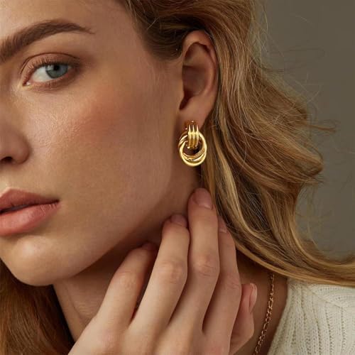 6 Pairs Gold Dangle Earrings for Women, 14K Gold Plated Earrings Geometric Knot Drop Huggie Earrings Trendy Jewelry Gifts3