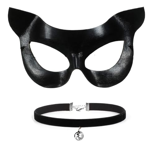 GUIZIYAO Déguisement Chat Femme, Accessoires De Costume De Chat Inclut Un Masque Et Un Collier, Adapté Pour Le Carnaval, Halloween, Le Cosplay Et Les Bals...