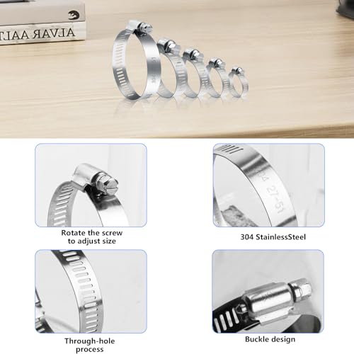 25 Pcs Adjustable Stainless Steel Hose Clamps Assortment, 1/4-2 in (6-51mm) Metal Pipe Clampss, Heavy Duty Automotive Worm Gear Hose Clamps for Plumbing Garden Home Washing Machine, etc