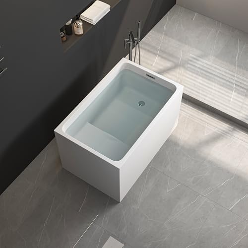 43' Acrylic Free Standing Tub，Square Shape Japanese Soaking Tub With Seat Desgin,UPC Certified, Chrome Drain & Overflow,Gloss White Finish (White, 43 in with seat)