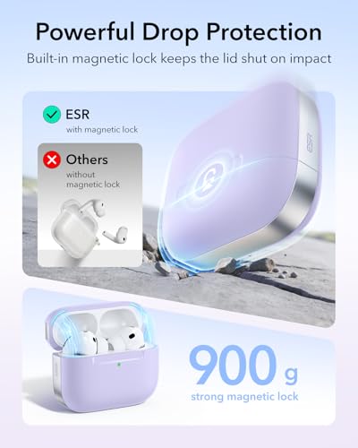 Image of ESR for AirPods Pro 3 Case (USB-C), Compatible with MagSafe, Magnetic Lid Lock, Full Drop Protection Cover with Lanyard, Pulse Series, Purple
