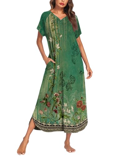 Image of Ekouaer Long Nightgown Women's Loungewear Short Sleeve Sleepwear Full Length Sleep Shirt with Pockets