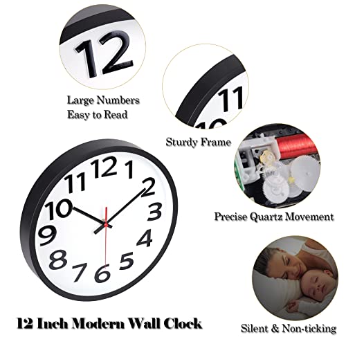 Wall Clock 12 Inch Silent Non-Ticking Big Numbers Easy To Read Wall Clocks Decorative For Office School Bedroom Home #TOP3
