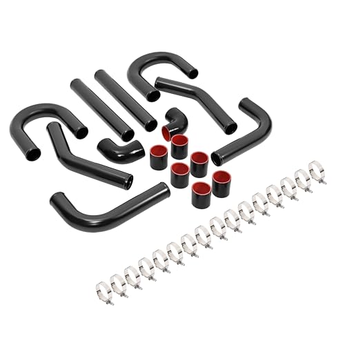 ALMULOO 2.5 Inch Universal Aluminum Turbo Intercooler Piping U-Pipe Kit & Stainless Steel T-Bolt Clamps & Coupler DIY Kit Black 8PCS