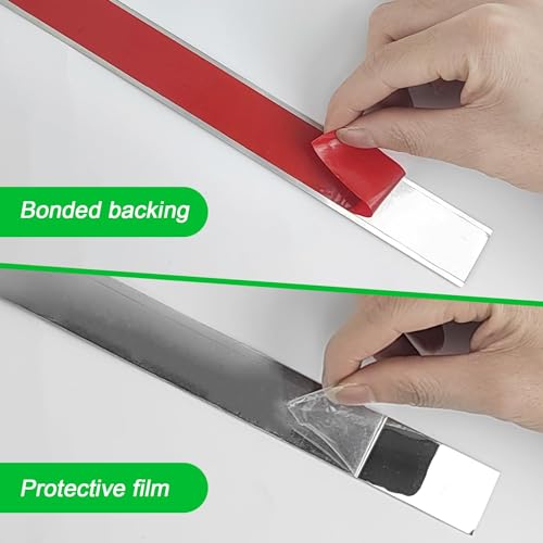 6 m Zierleiste Selbstklebend Edelstahl, 25 mm Breit Selbstklebende Leisten Metallleiste, Silber Zierstreifen, Chromleiste Selbstklebend, für Wand Spiegel Möbel Türen