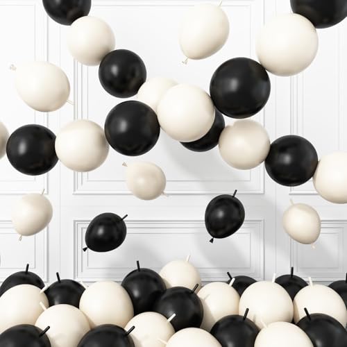 Image of Black White Link Balloons,60Pcs 6Inch Sand White Black Latex Linking Balloons for Birthday Baby Shower Wedding Anniversary Party Decorations