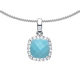  Jewelco London Damen rhodiniert Sterling Silber Aqua Square Kissen türkis Anhänger Halskette 45,7 cm