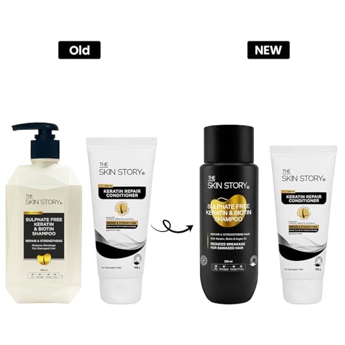 Image of The Skin Story Sulphate Free Keratin Shampoo & Conditioner Set | Shine & Frizz-Free Hair Care | Deep Cleansing & Damage Repair with Argan, Macadamia & Vitamin E | Sulfate-Free Hair Care for Dry, Frizzy & Treated Hair | Shampoo 250ml & Conditioner 100gm