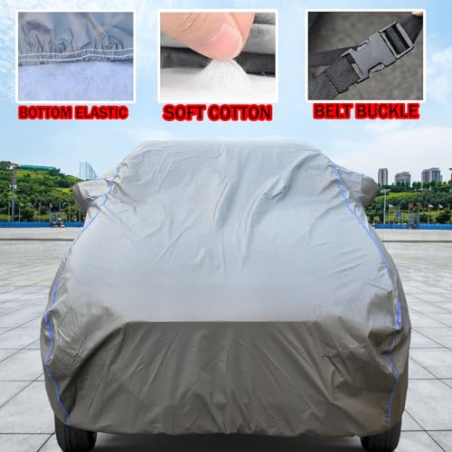 Image of Waterproof Car Body Cover for Hyundai Venue (2015-2026) with Mirror Pocket, UV Protection, Buckle Belt, 100% Water-Resistant (Grey)