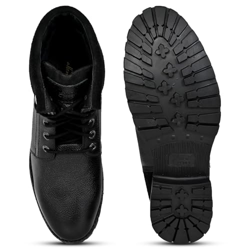 Image of Allen Cooper Genuine Premium Leather Luxury Memory Foam High-Top Boots Shoes For Men(ACCS-858,Black,Size-6,7,8,9,10,11)