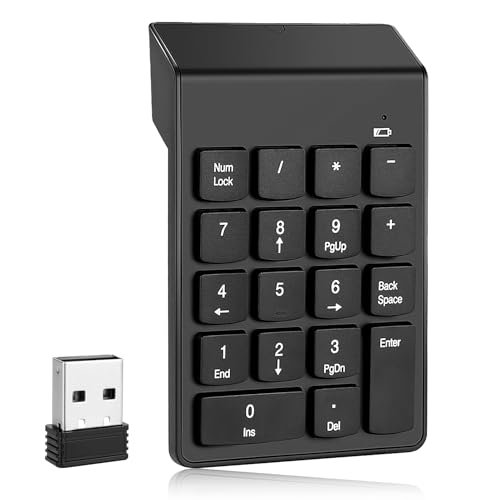 Inajoke Wireless Numeric pad 18 Keys Number Pad with 2.4G USB Receiver Portable Silent Keypad Numeric Keyboard Compact Input Devices Compatible with Laptop Desktop Notebook PC Computer Windows System