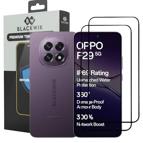 Image of Blackwik Tempered Glass Screen Protector for Oppo F29 with Edge-To-Edge Protector Coverage | Easy Installation Kit (Black) (Pack Of 2)