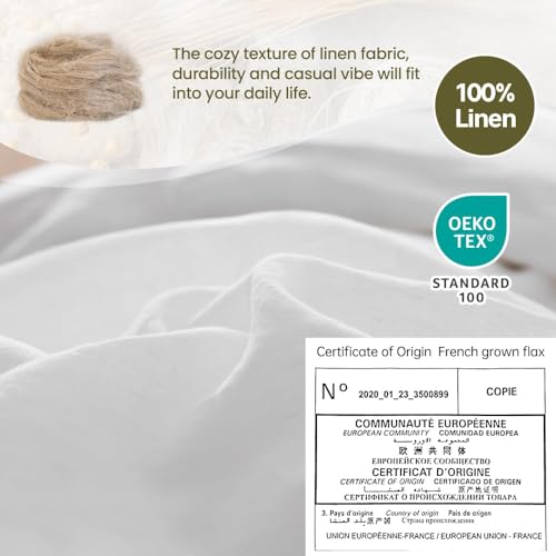 Housse de couette 100 % lin lavé blanc lit simple style rustique chic - 4