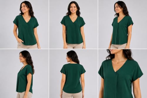 Image of Women's Green V-Neck Casual Blouse | 100% Polyester Stylish Top for Jeans, Pants & Skirts| Summer Tops for Women| Crop Tops for Women|