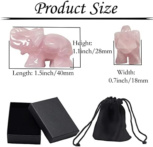 Rose Quartz Elephant Ornament Figurine, Healing Crystal Energy Gemstone Reiki Lucky Pocket Guardian Statue Home Decoration Craft Pink Elephant Gifts(1.5inch)